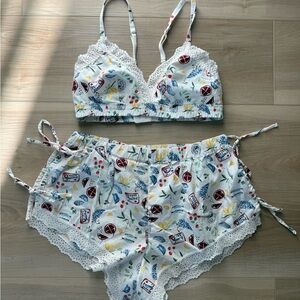 Summer Print Lace Trim Sleepwear Set